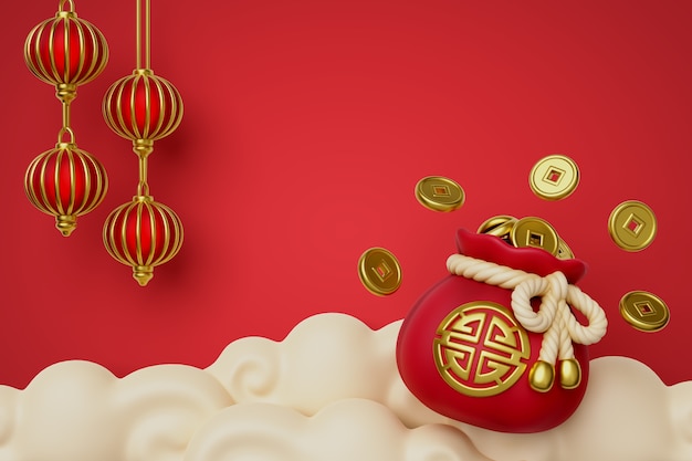 Free PSD 3d rendering of chinese new year background