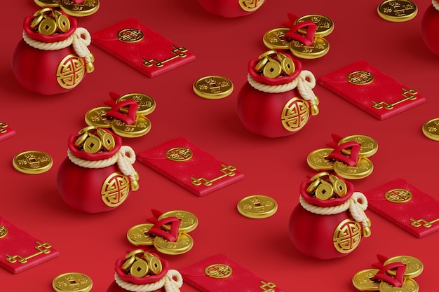 Free PSD 3d rendering of chinese new year background