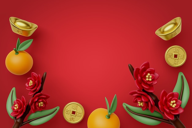 Free PSD 3d rendering of chinese new year background