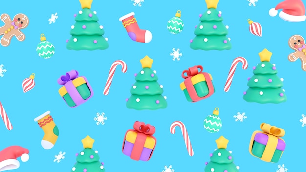 Free PSD 3d rendering of christmas background with icons