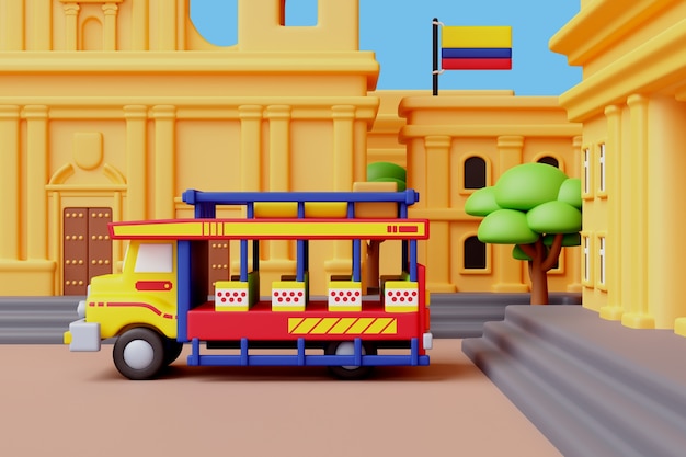 Free PSD 3d rendering of colombian bus