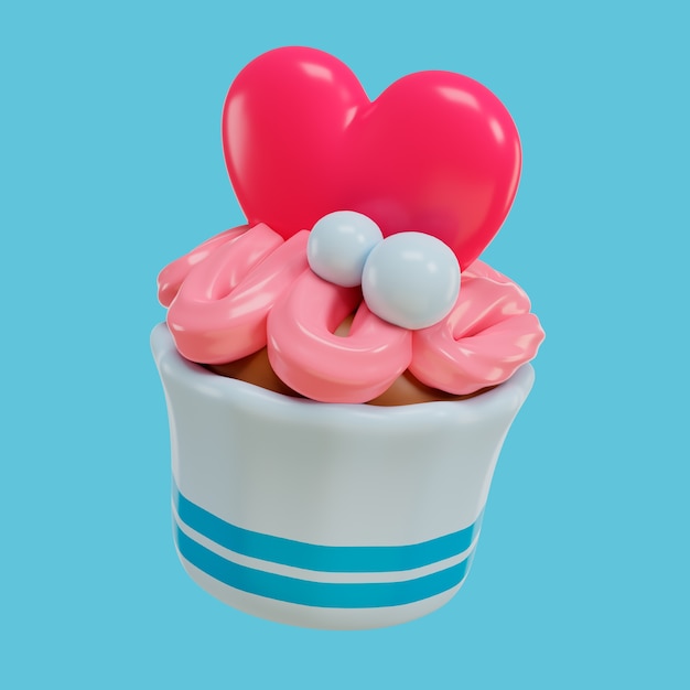 Free PSD 3d rendering of cupcake heart icon