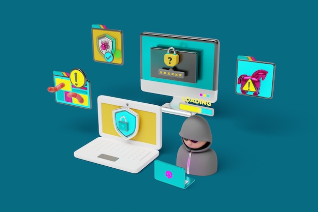 Free PSD 3d rendering of cybersecurity background