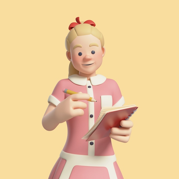 Free PSD 3d rendering of diner waitress character