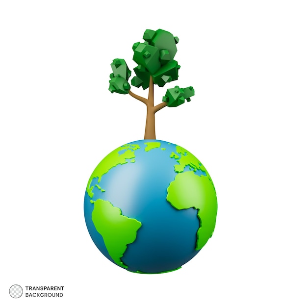 3D Rendering of earth icon with tree isolated