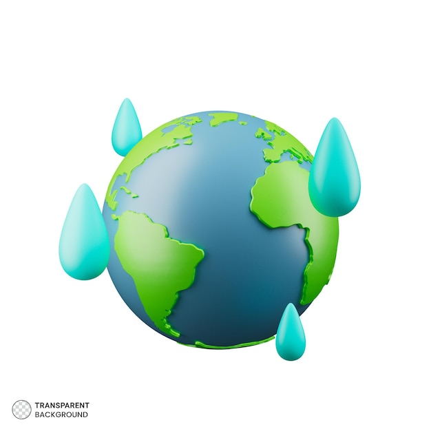 Free PSD 3d rendering of earth icon with water drop isolated