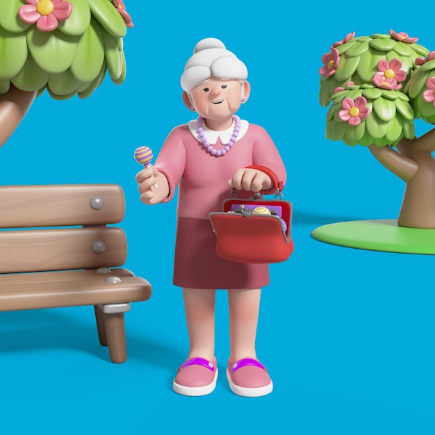 Free PSD 3d rendering of elderly woman