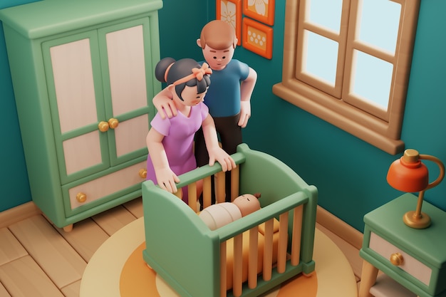 Free PSD 3d rendering of family scene