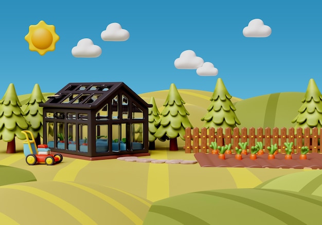 Free PSD 3d rendering of farm illustration