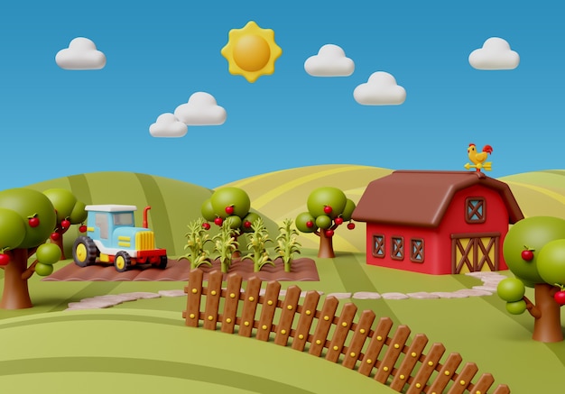 Free PSD 3d rendering of farm illustration