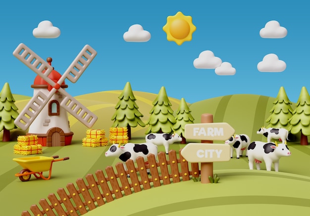 Free PSD 3d rendering of farm illustration