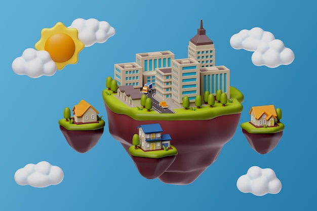 Free PSD 3d rendering of floating island  illustration