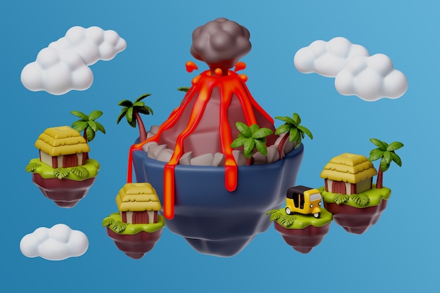 Free PSD 3d rendering of floating island  illustration