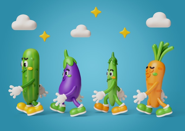 Free PSD 3d rendering of food friends characters