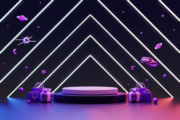 Free PSD 3d rendering of futuristic metaverse sales podium