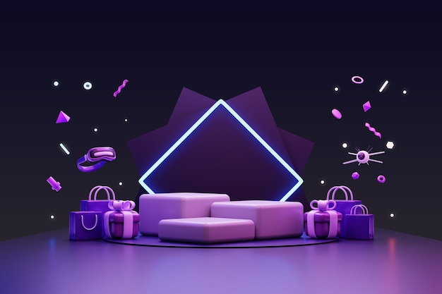 Free PSD 3d rendering of futuristic metaverse sales podium