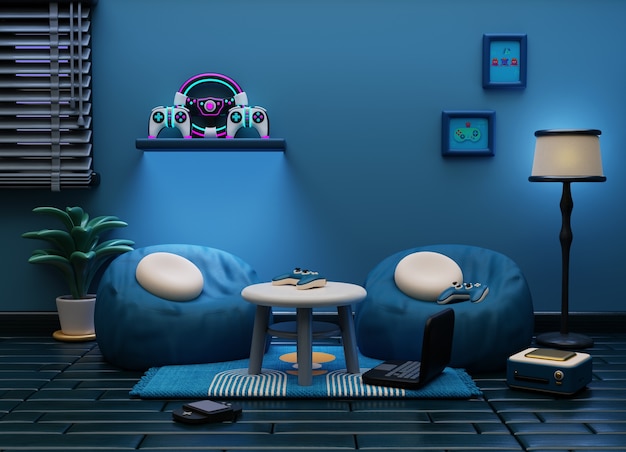 Free PSD 3d rendering of gamer room illustration