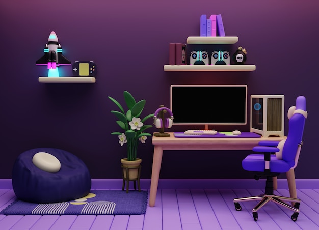 3d rendering of gamer room illustration