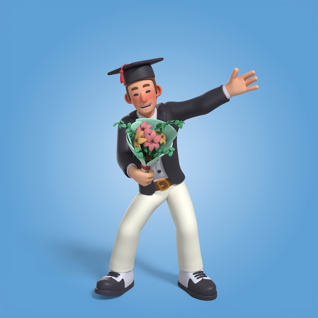 Free PSD 3d rendering of graduate character pose