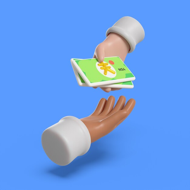 Free PSD 3d rendering of hands with money