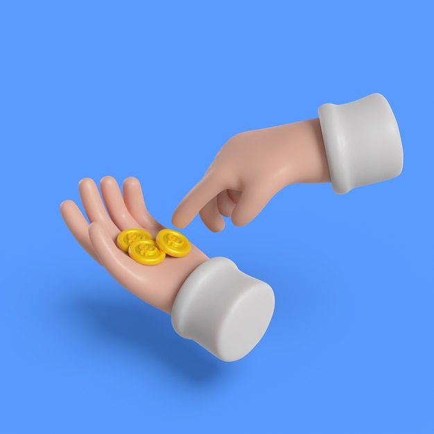 Free PSD 3d rendering of hands with money