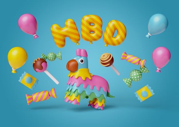 Free PSD 3d rendering of happy birthday celebration