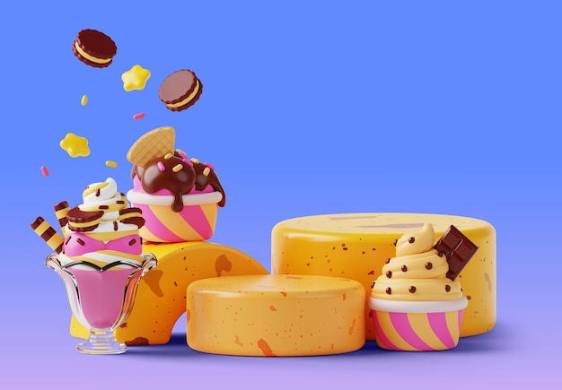 Free PSD 3d rendering of ice cream sales podium