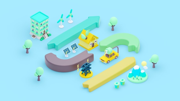 Free PSD 3d rendering of  isometric ecologic concept