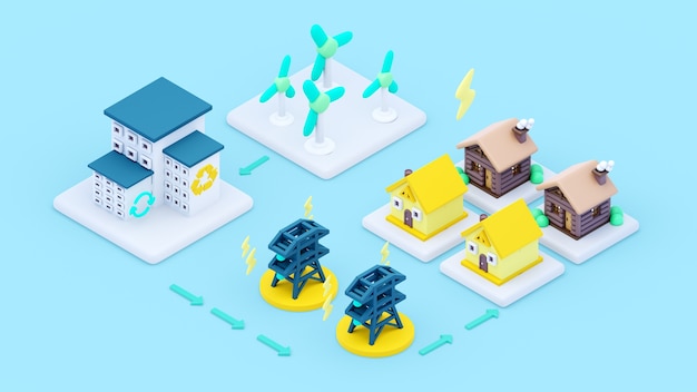 Free PSD 3d rendering of  isometric ecologic concept