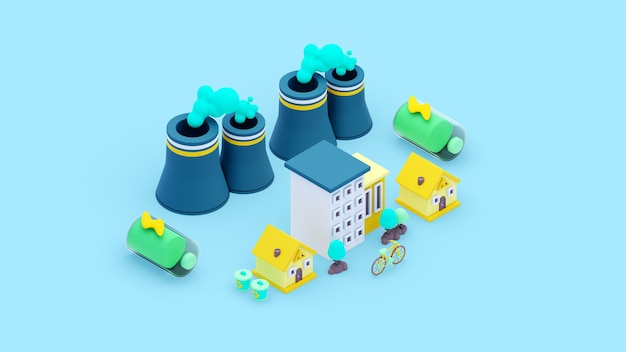 Free PSD 3d rendering of  isometric ecologic concept