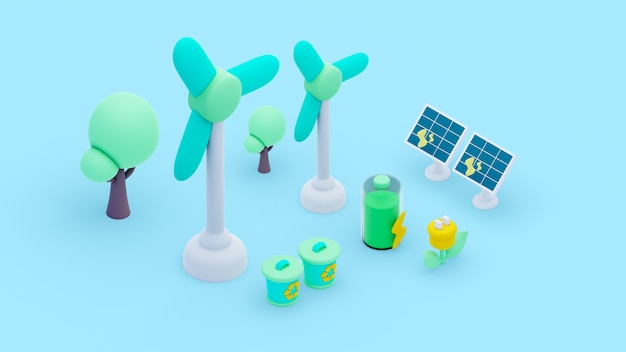 Free PSD 3d rendering of  isometric ecologic concept