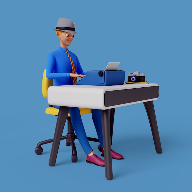 Free PSD 3d rendering of journalist cartoon