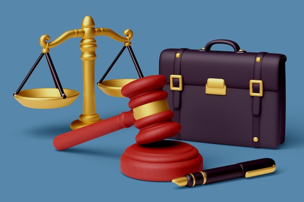 Free PSD 3d rendering of justice still life background