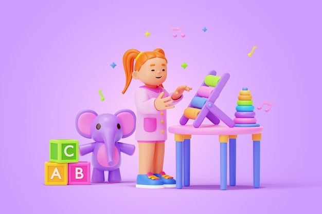 Free PSD 3d rendering of kindergarten character