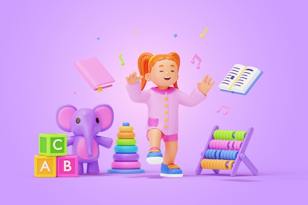 3d rendering of kindergarten character