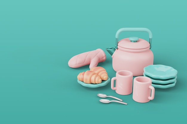 Free PSD 3d rendering of kitchen tools still life