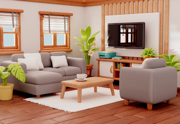 Free PSD 3d rendering of living room illustration