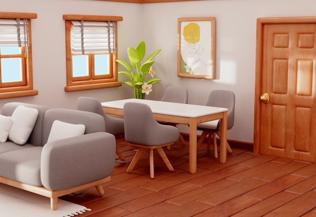 Free PSD 3d rendering of living room illustration