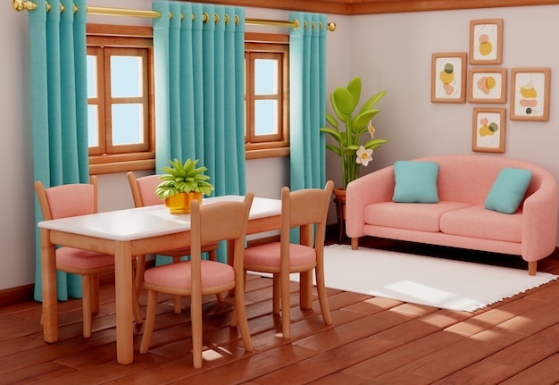 Free PSD 3d rendering of living room illustration