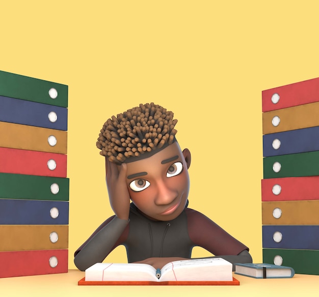 Free PSD 3d rendering of mike reading lesson