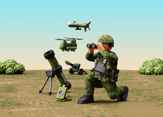 Free PSD 3d rendering of military illustration