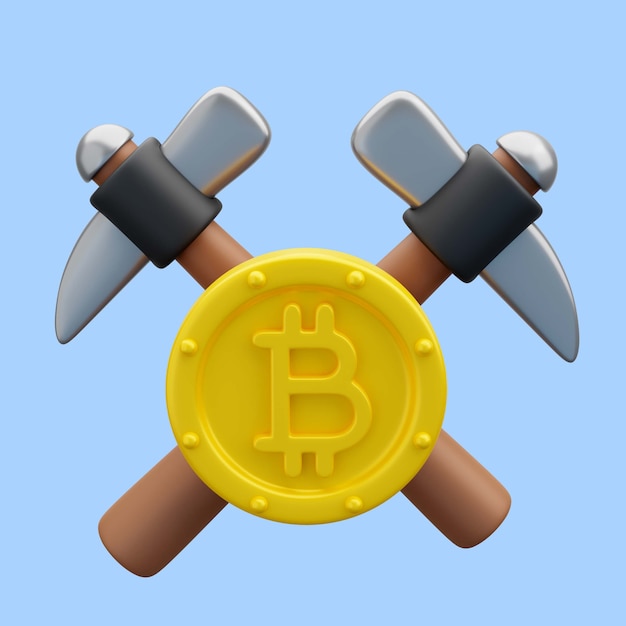 Free PSD 3d rendering of mining bitcoin icon