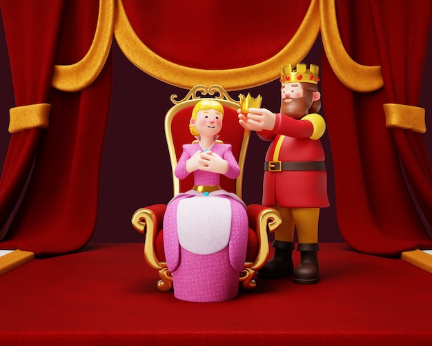 Free PSD 3d rendering of monarchy couple