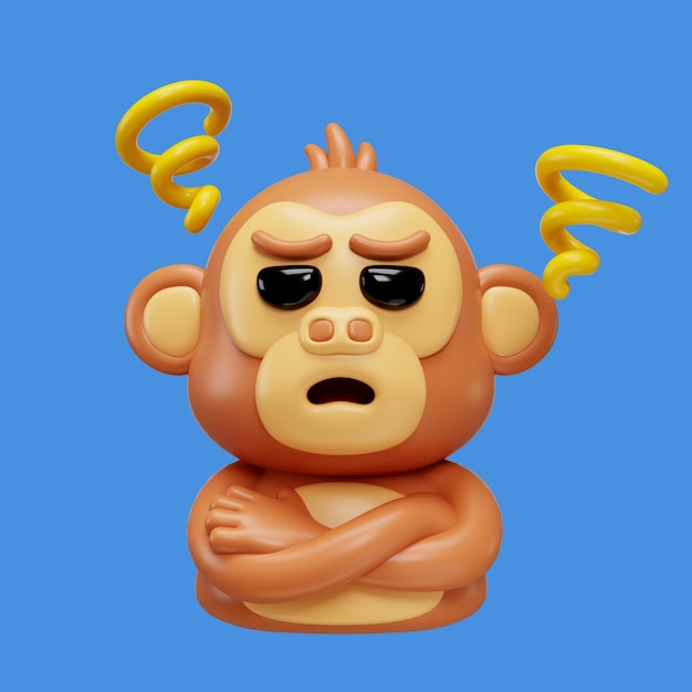 Free PSD 3d rendering of monkey emoji