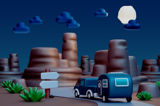 3d rendering of night landscape illustration