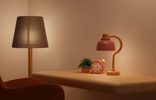 3d rendering of night table still life background