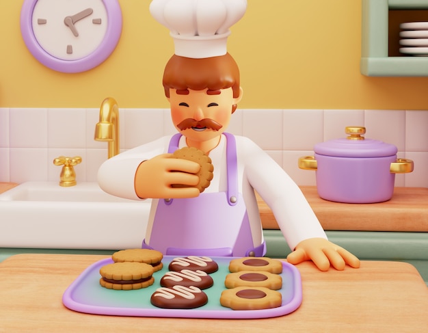 Free PSD 3d rendering of pastry chef character