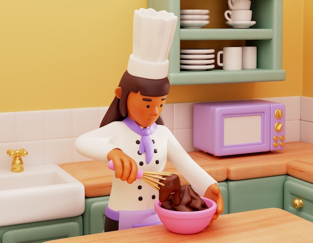 Free PSD 3d rendering of pastry chef character