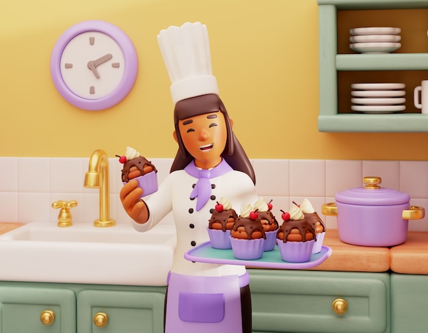 3d rendering of pastry chef character