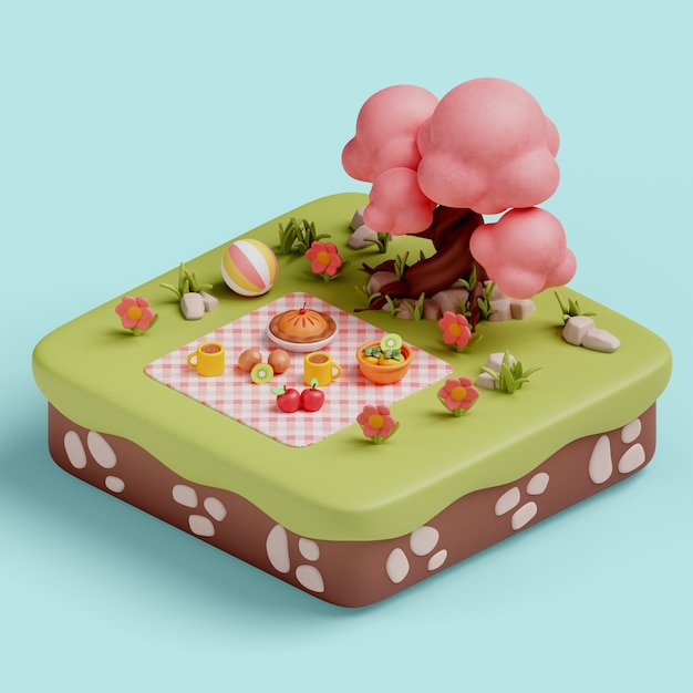 Free PSD 3d rendering of picnic illustration